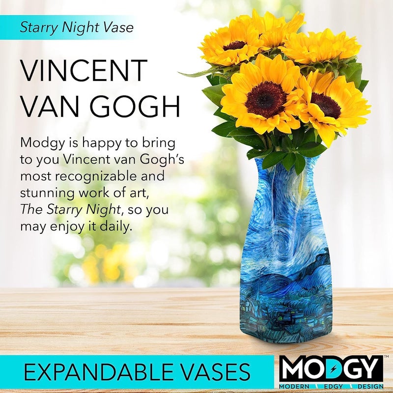 MODGY Collapsible and Expandable Plastic Flower Vase, Unbreakable, Foldable, Decorative Modern Centerpieces, Table Decorations, Van Gogh Starry Night, 1 Pack - Image 2